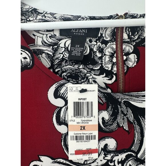 NWT Alfani Tunic Womens 2X Red Black Floral Paisley Boho Chic Whimsigoth AC27 - Picture 8 of 15